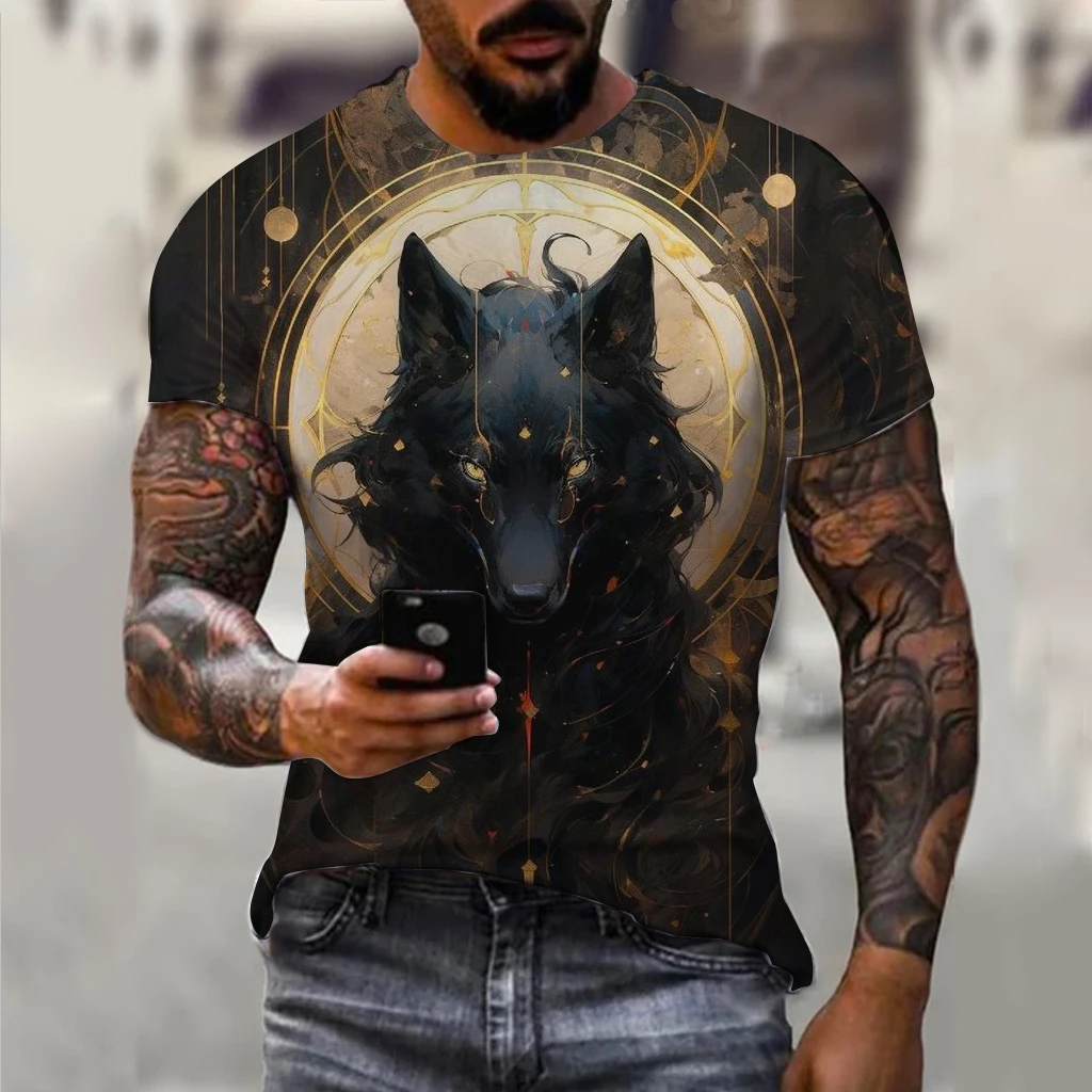 Men\'s T-Shirts Summer Animal Wolf  Pattern 3D Print Tops Tees Summer Women Streetwear Fashion Oversized T Shirt Men Clothing