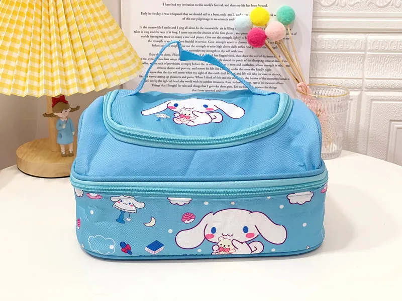 Cute Sanrio Kuromi Lunch Bag Cartoon My Melody Cinnmoroll Double-Layer Travel Thermal Breakfast Box Large Capacity Tote Food Bag