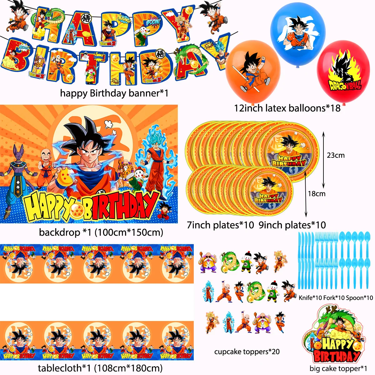 Set de Artículos para Fiesta Temática de Dragon Ball, Decoraciones de Goku, Platos y Vasos Inflables, Servilletas, Decoración de Cumpleaños