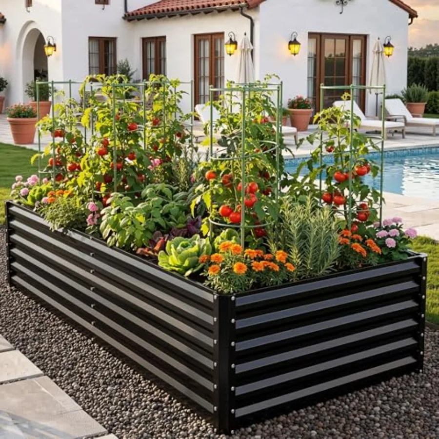 Outdoor Flower Bed For Climbing Plants, Vegetables, Flowers: Galvanized Steel, Silver, Rust-Resistant And Durable With Integrat