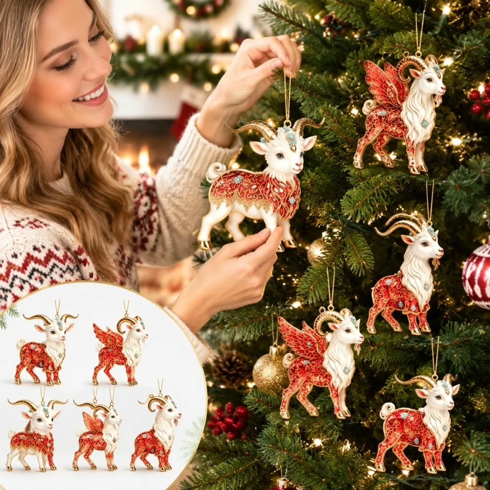 2D Flat Goat Hanging Ornament Set Acrylic Artificial Rhinestone Animal Hanging Decoration Simulation Shining Keychain