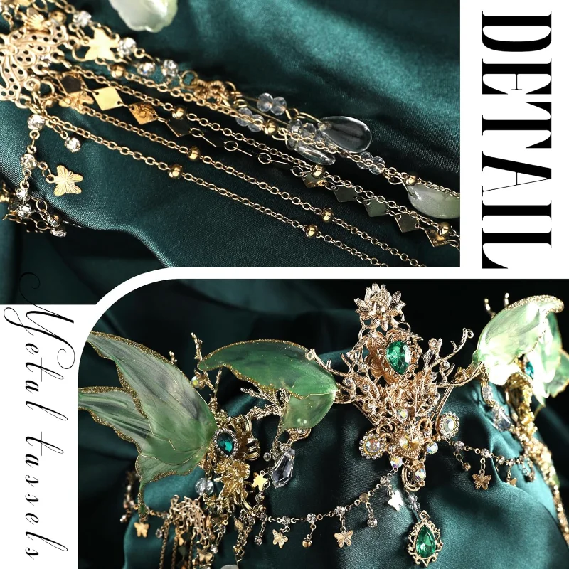 غطاء رأس على شكل تاج الجنية على شكل فراشة مع أجنحة فراشة تيارا مع شرابة إلفين لحفلات الزفاف والهالوين الخيالية للنساء