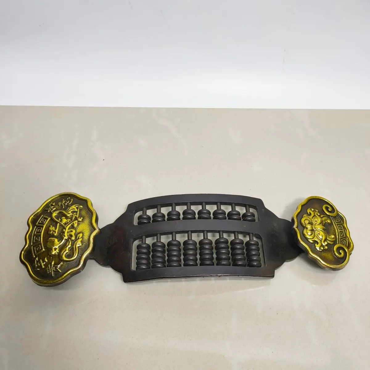 Antique Collectible Gilded Brass Abacus Ornament, Auspicious Ruyi Abacus, Exquisite Copper Craft Decor Figurine