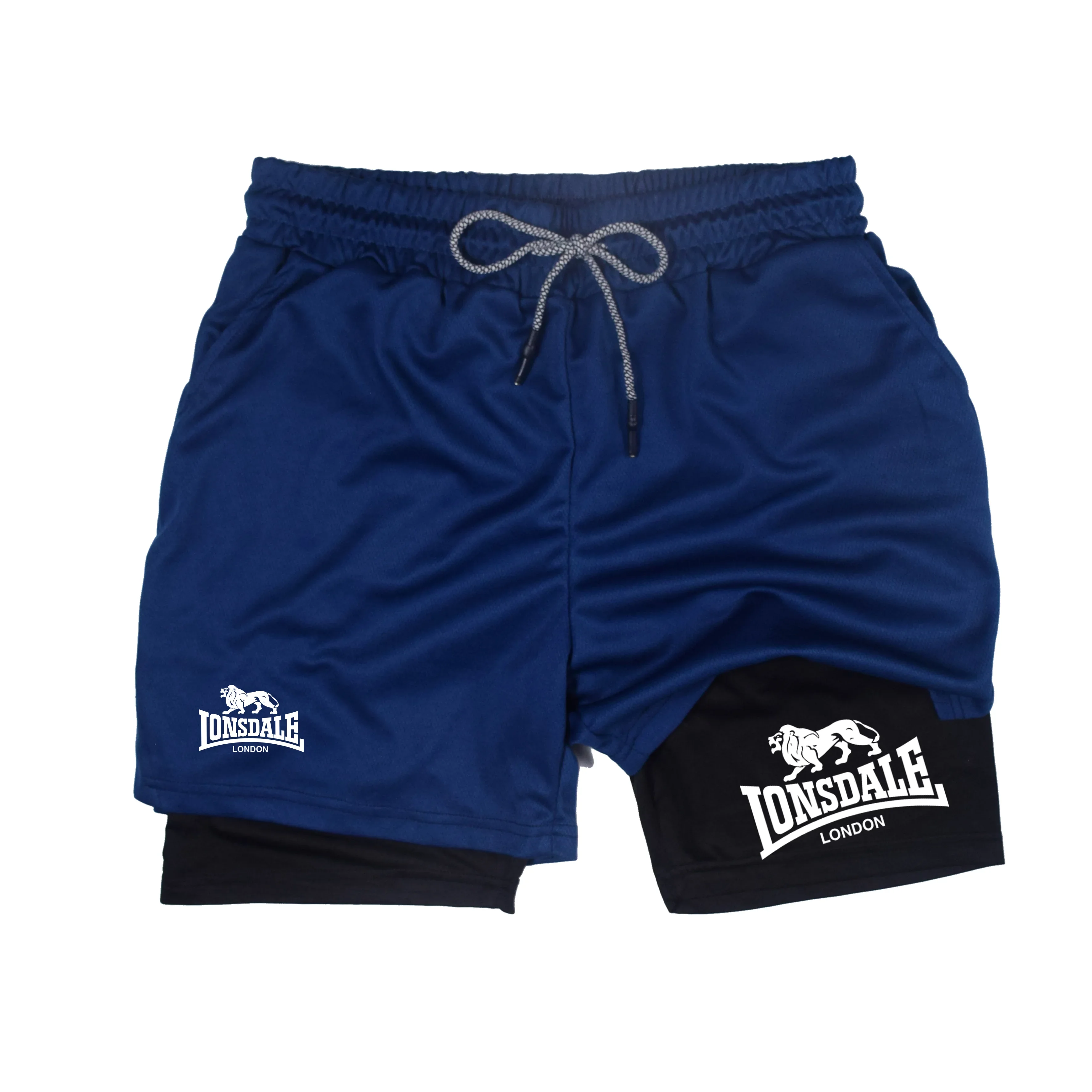 2 in 1 Running Shorts Men Workout Lonsdale Compression Shorts with Phone Pocket Towel Loop Summer Sport Athletic Activewear image 6