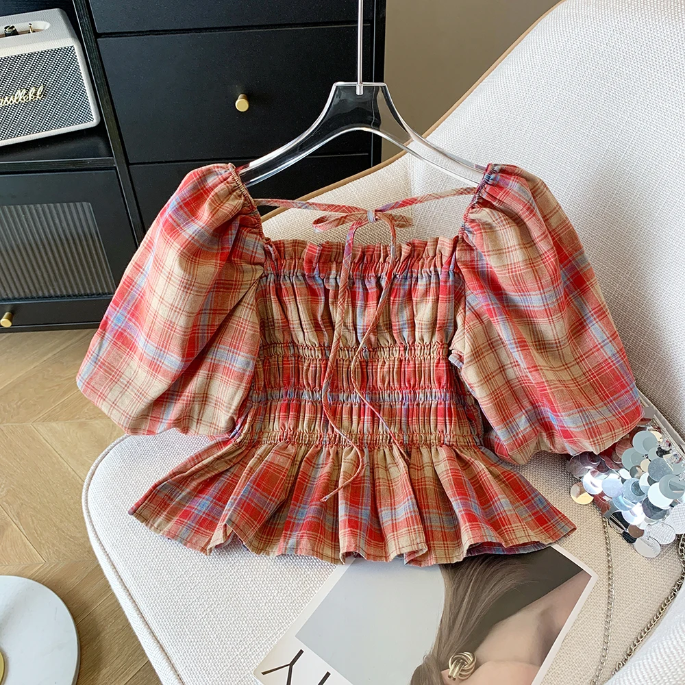 

Летний шикарный женский топ с квадратным воротником и застежкой на талии, модный топ в Корейском стиле Spicy Girl Sle