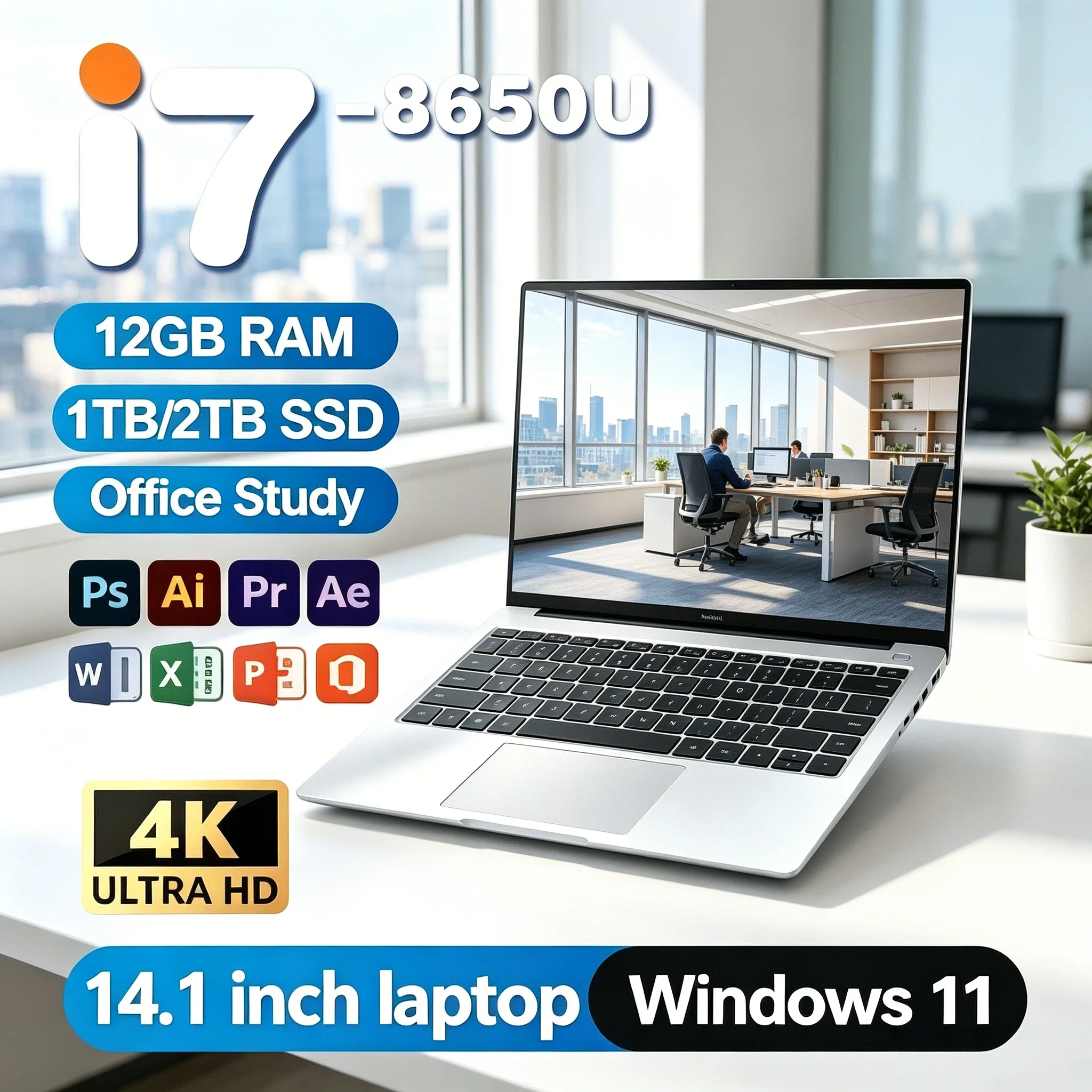 2026 노트북 PC 게이머용 윈도우 11 프로 인텔 i7 8650U 32GB DDR4 1TB 2TB SSD 노트북 1920x1080 사무용/학습용 컴퓨터 새 상품