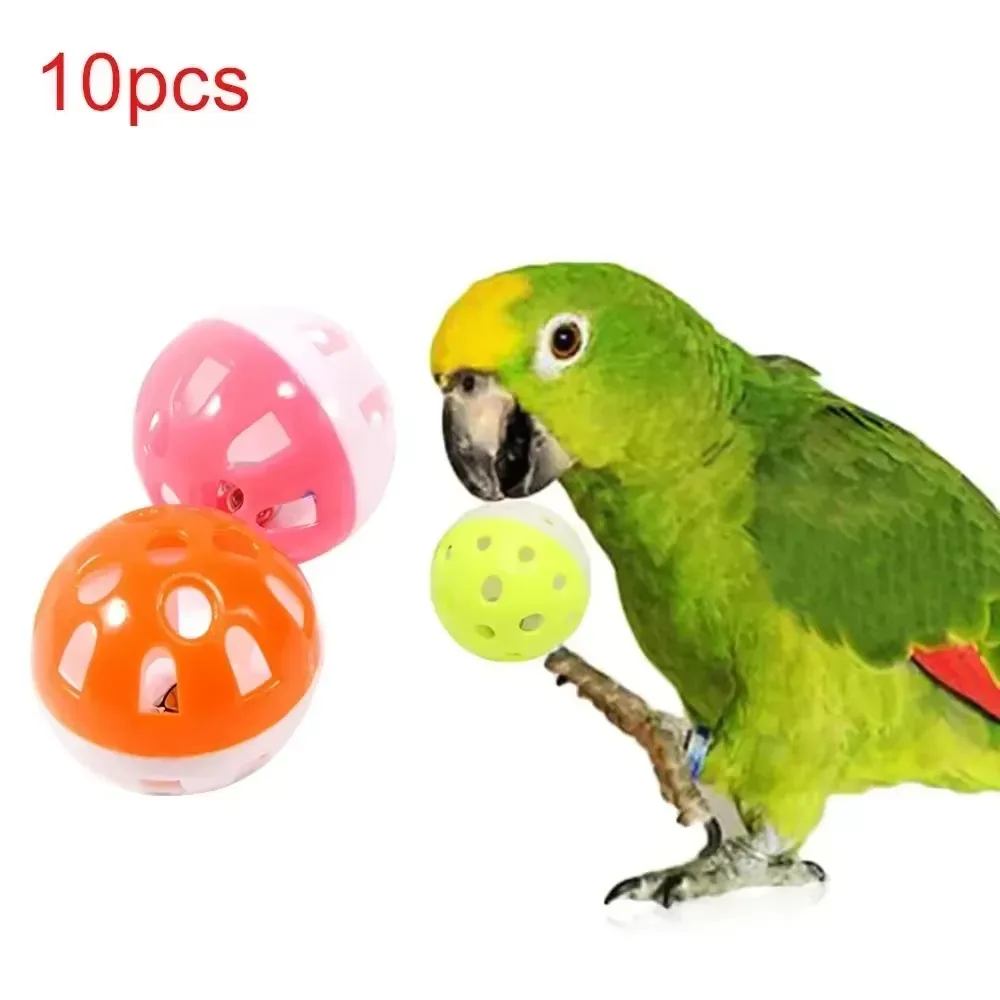 10pcs Pet Parrot Colorful Hollow Rolling Bell Ball Small Pet Cat's Cockatiel Parrot Chew Cage Fun Miniatures Pet Bird Supplies