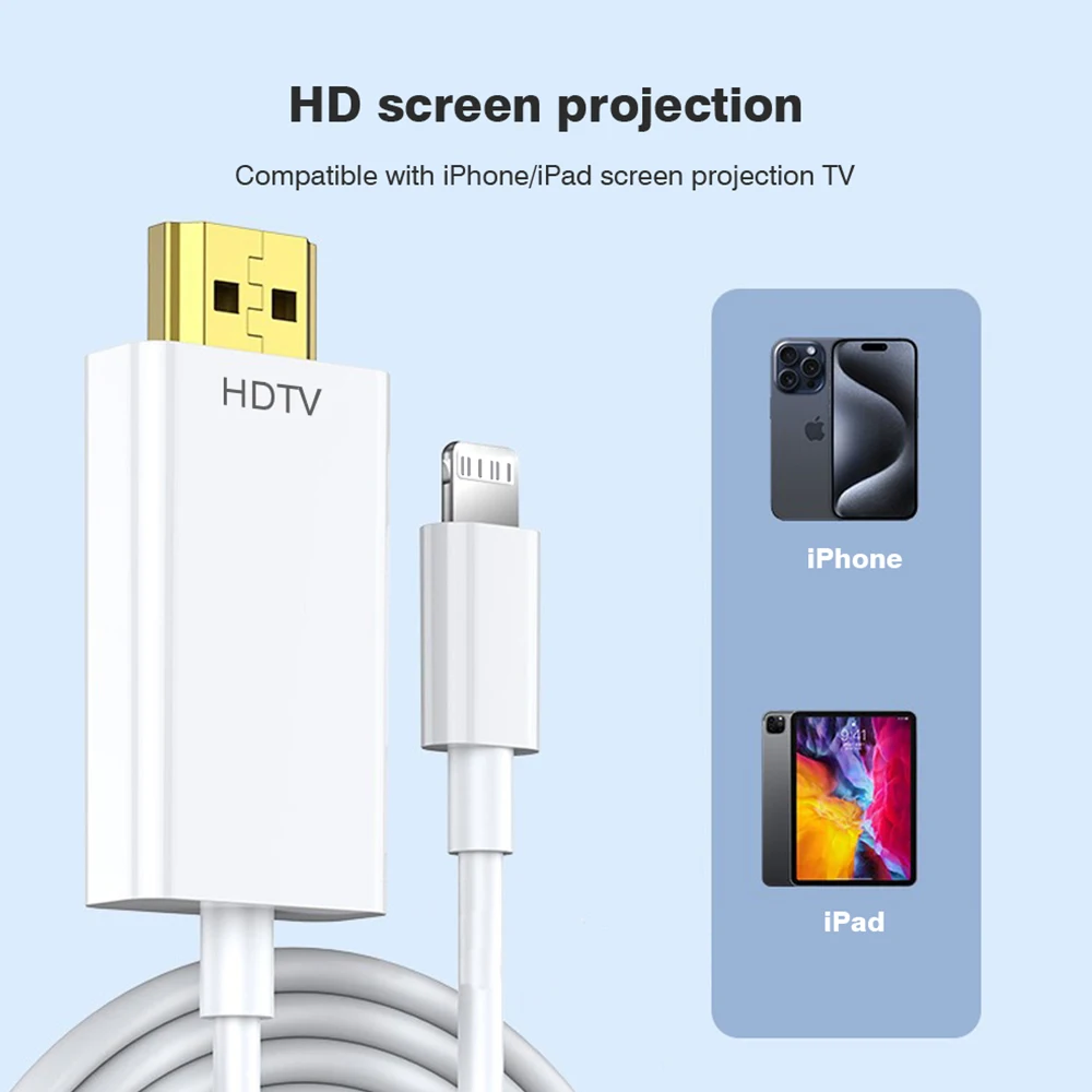 Lightning to HDMI Cable For iPhone 17 16 1080P Digital AV Adapter Sync Screen Connector HDTV Compatible Cable HD Video Projector