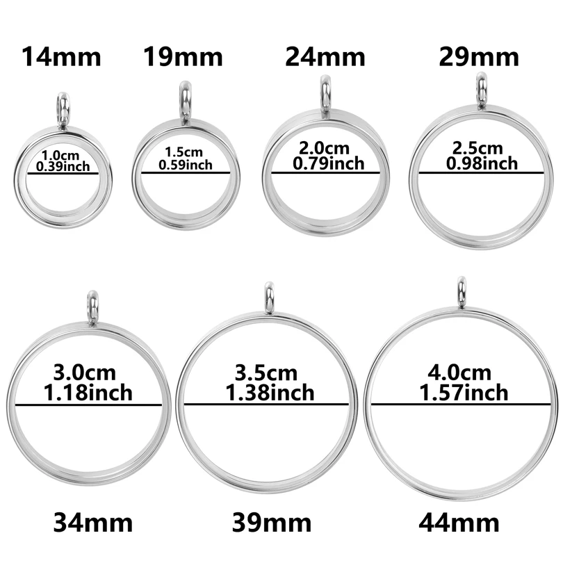 1Pc Inner Size10mm Mini Round Floating Picture Locket Pendant Diy Stainless Steel Clear Glass Memory Medallion Colgantes Jewelry