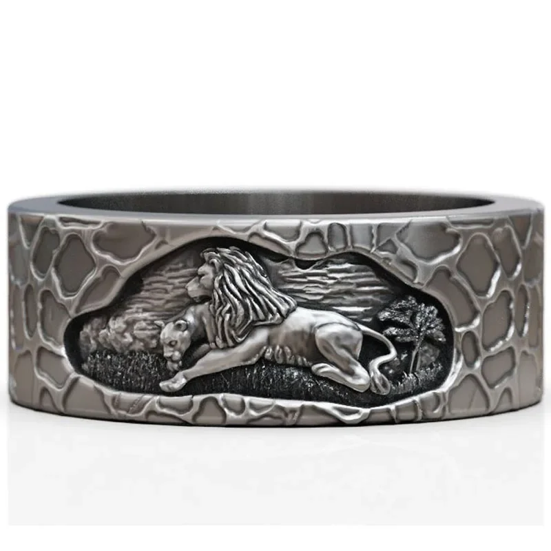 

9g Wedding Band Promise Pair Rings Lion Family Art Relief Gold Ring Customized 925 Solid Sterling Silver Rings sz6-13