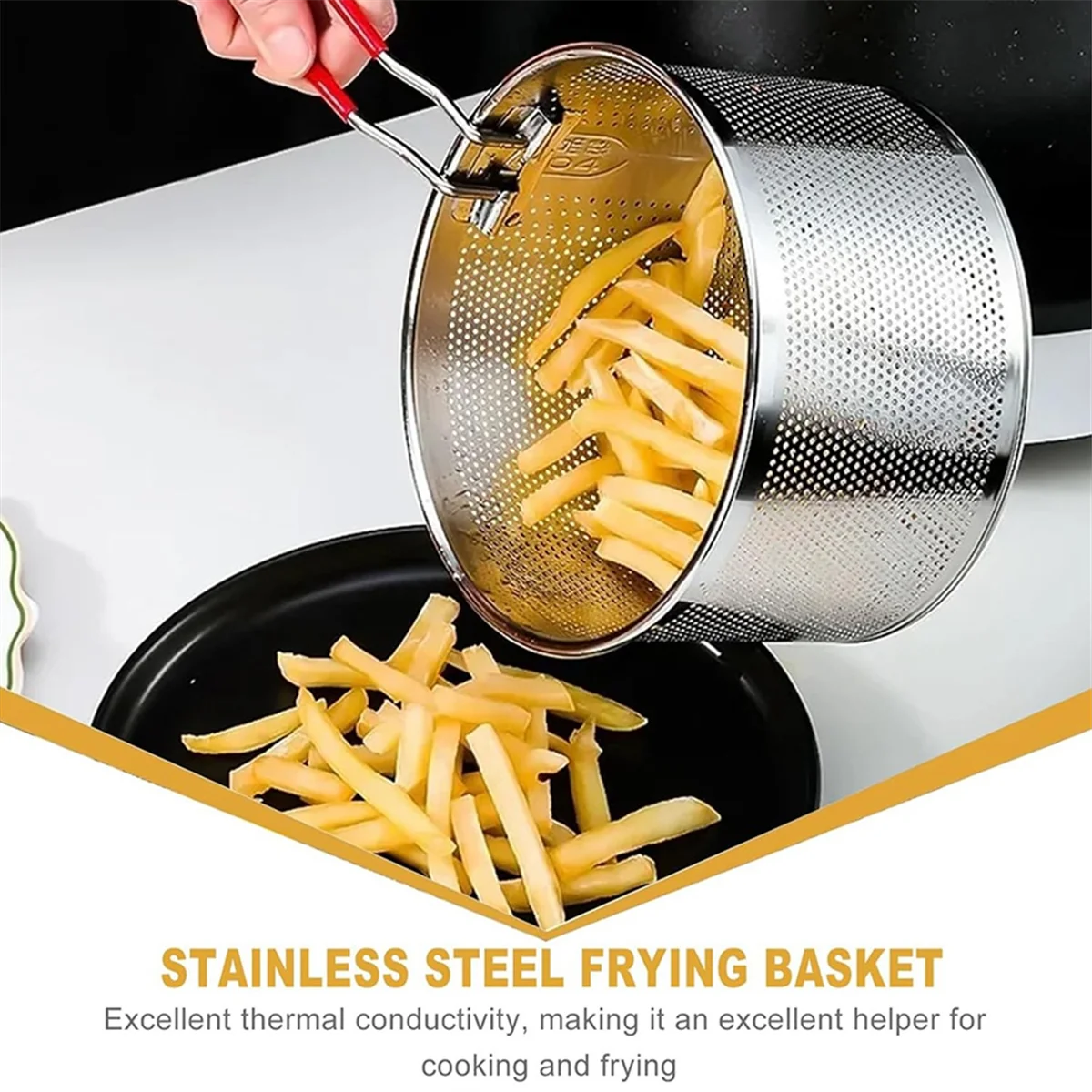 Frying Basket, Stainless Steel Pasta Basket,Deep Fryer Basket with Long Handle, for Pot, Round Food Strainer Basket 20CM