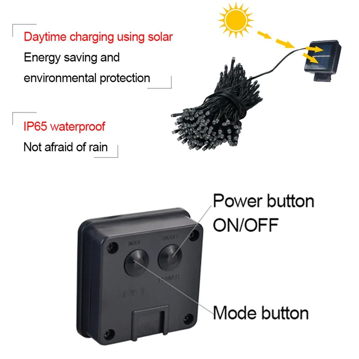 

100 светодиодов, 12 м, уличные солнечные гирлянды, теплый белый свет, IP65, водонепроницаемые, для сада, патио, двора, дорожек, забора, свадебного и праздничного освещения