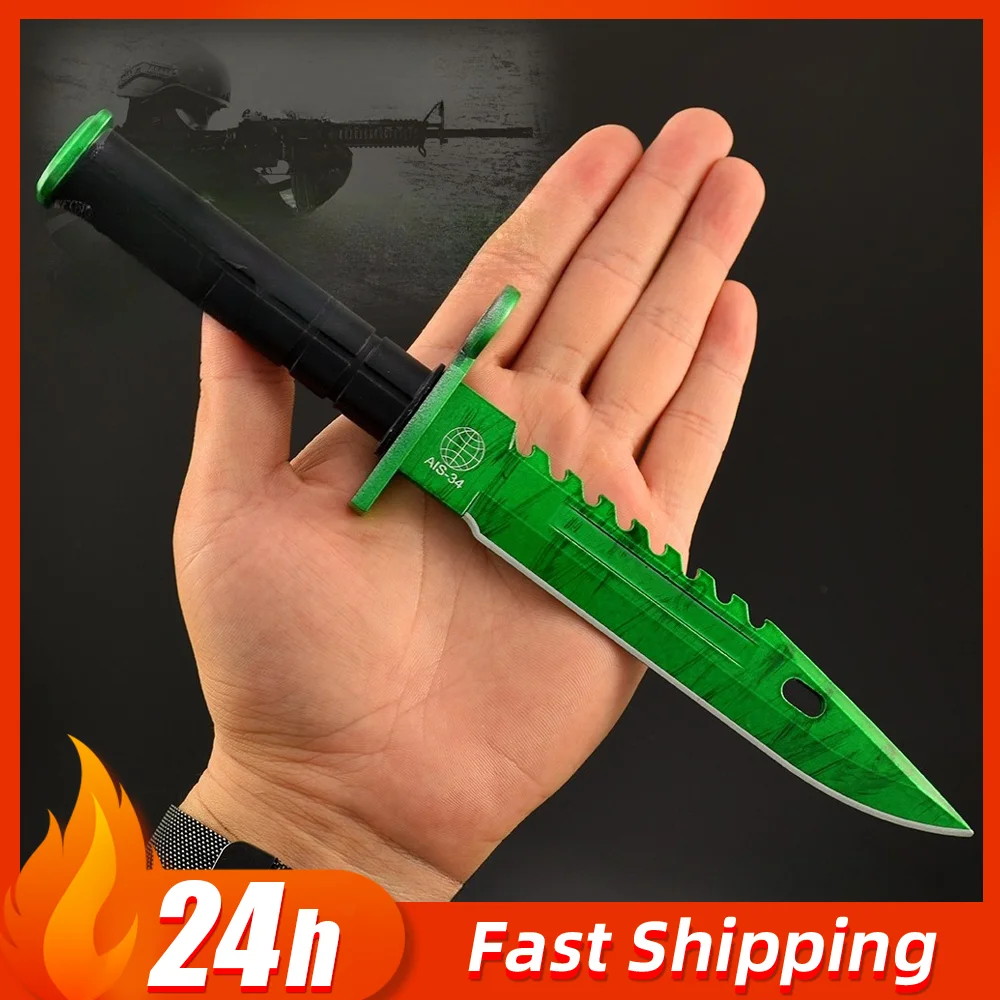 26 سنتيمتر الذهاب لعبة M9 حربة نموذج معدني مع الحافظة لعبة الأجهزة الطرفية عداد الضربات سلاح عسكري الأخضر السكاكين اللعب السيف هدية