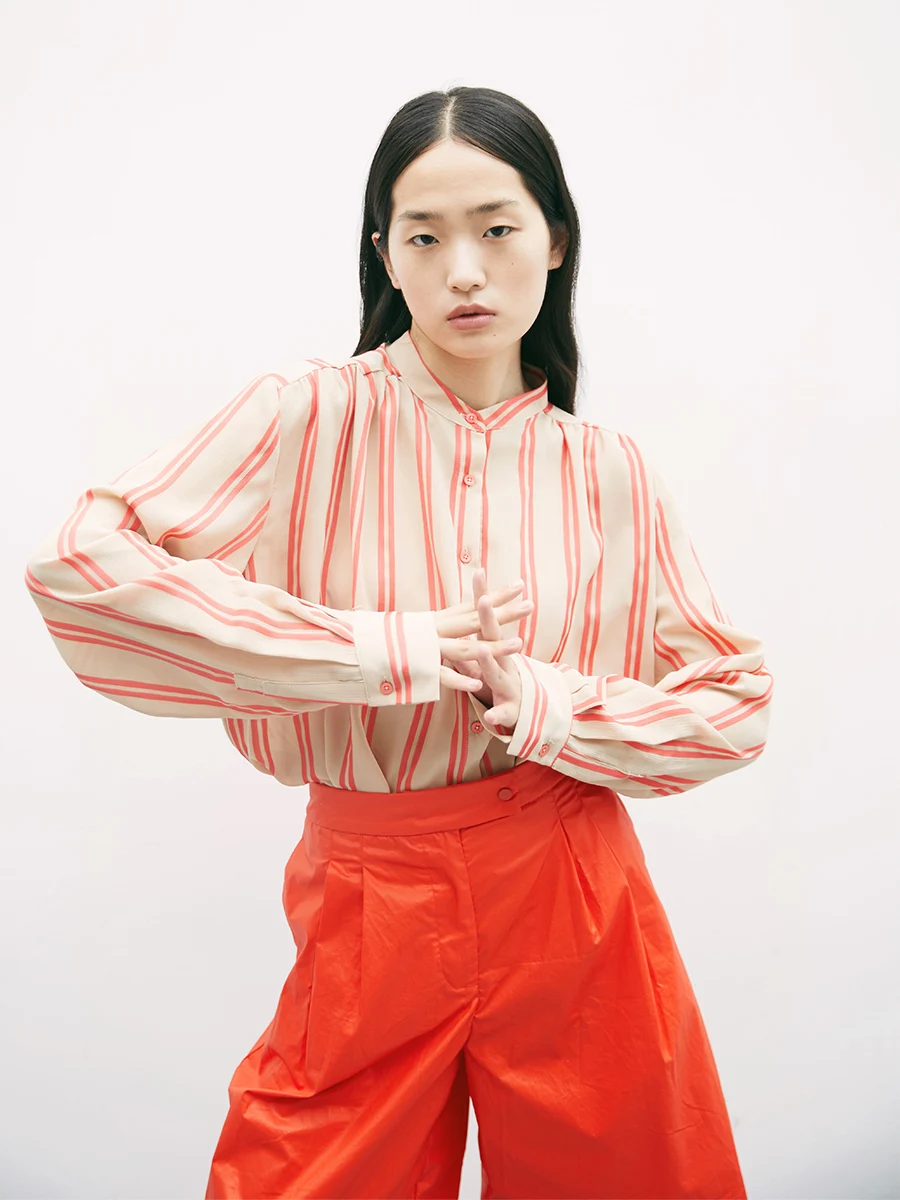 

CUISUYUN Loose Long Sve Striped Sun Protection irt Women's Premium Faion Summer Straight Cut Polyester Blend