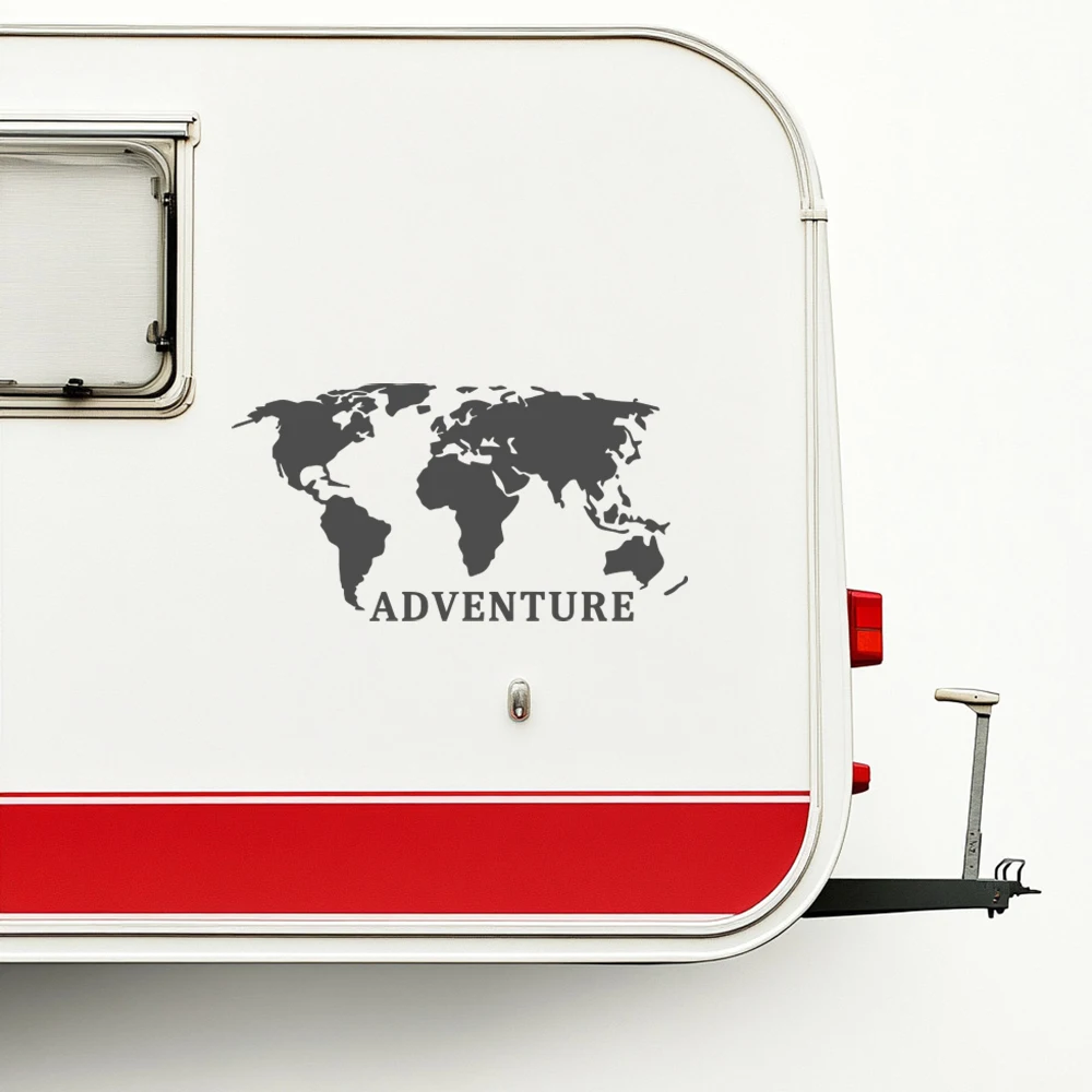 Adventure World Map Design Ca Camper Door Decor Stickers,Caravan Vans Tuning Vinyl Decals  Accessories Waterproof