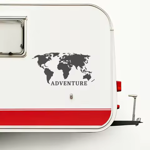 Adventure World Map Design Ca Camper Door Decor Stickers,Caravan Vans Tuning Vinyl Decals Accessories Waterproof