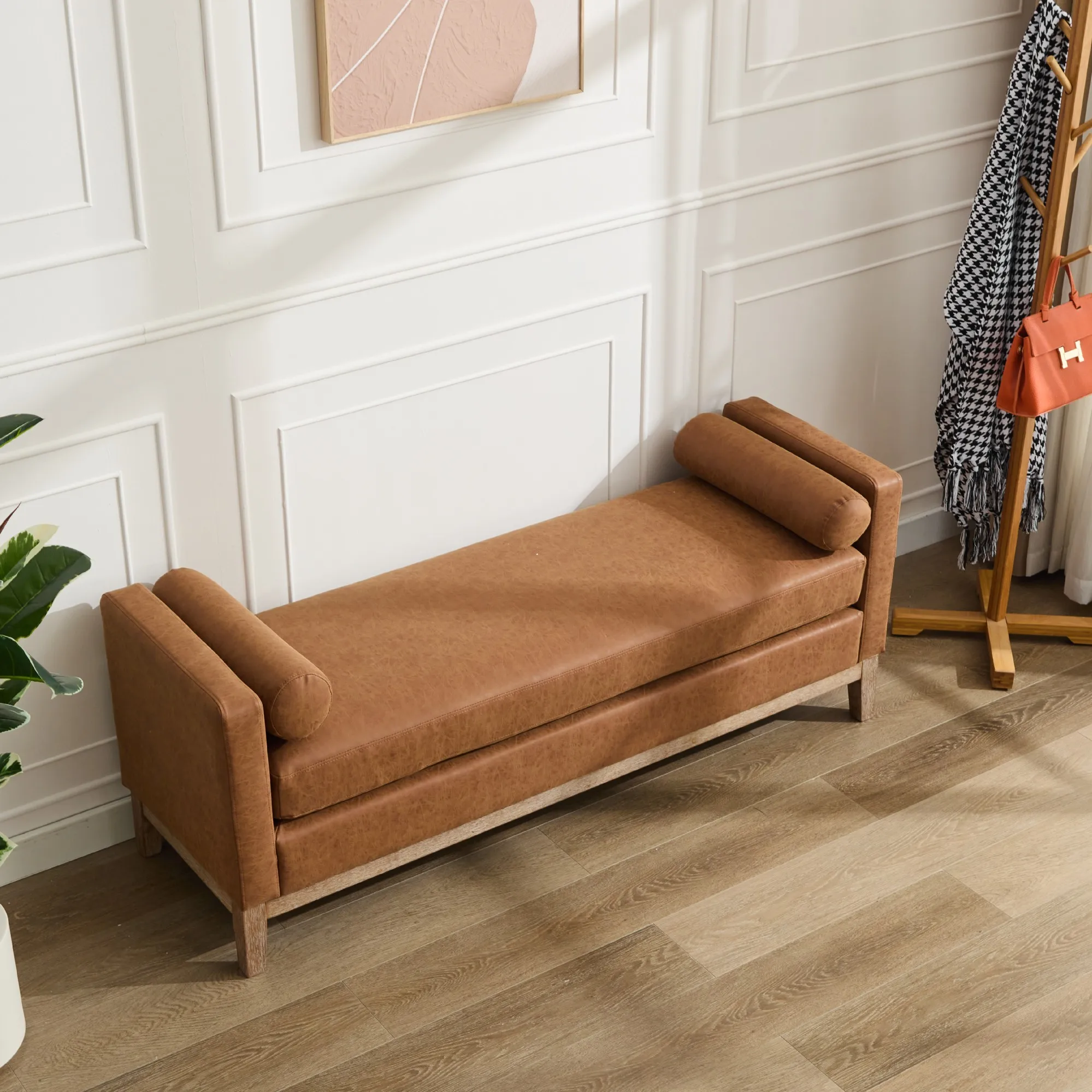 Elegant synthetic leather bench sofa bed with pillow pillows for family bedroom furniture living room sofa