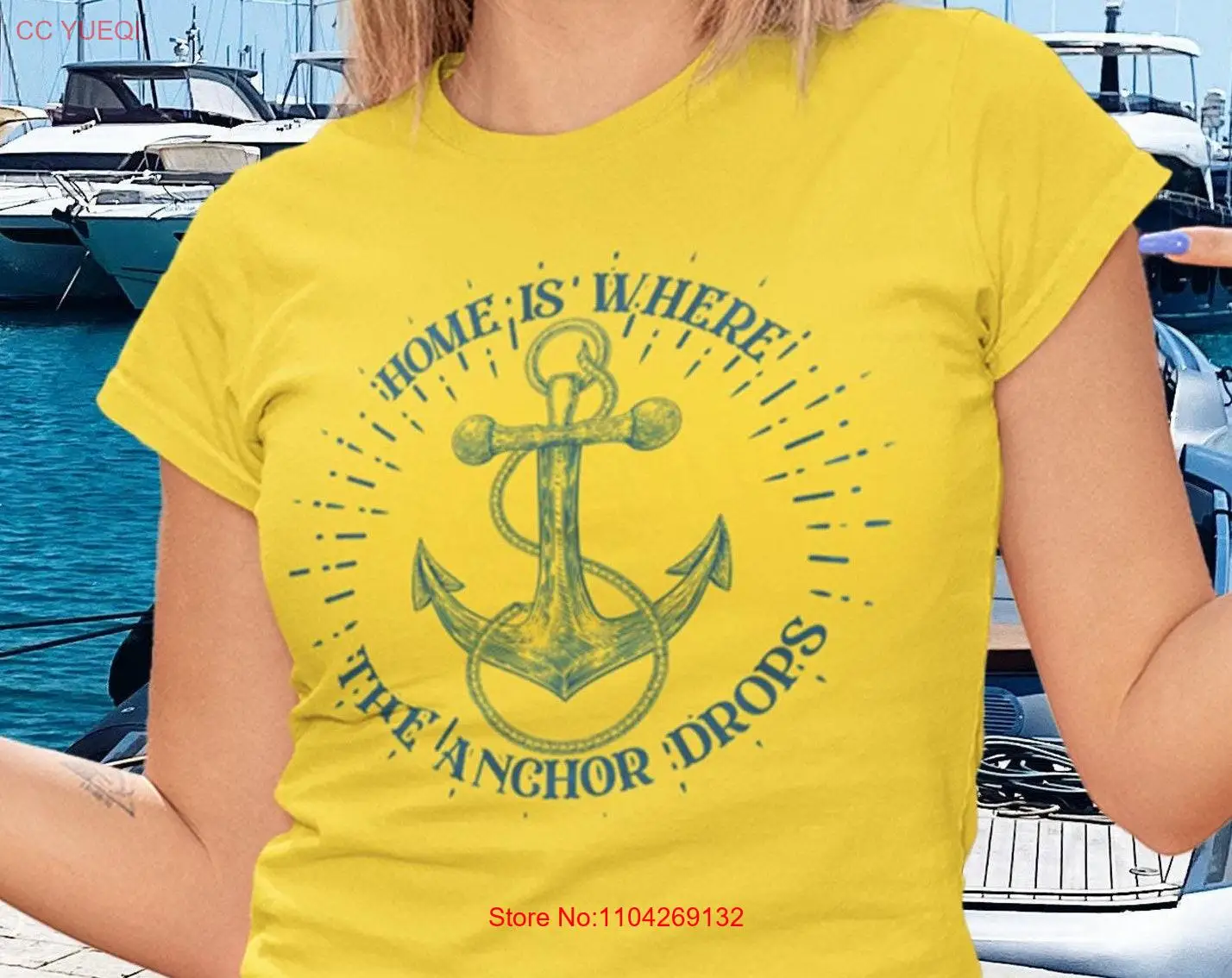 Women's Sailing T Shirt Home Is Where The Anchor Drops Boating Yacht Ocean Sail Ship Canal Barge Narrowboat In House