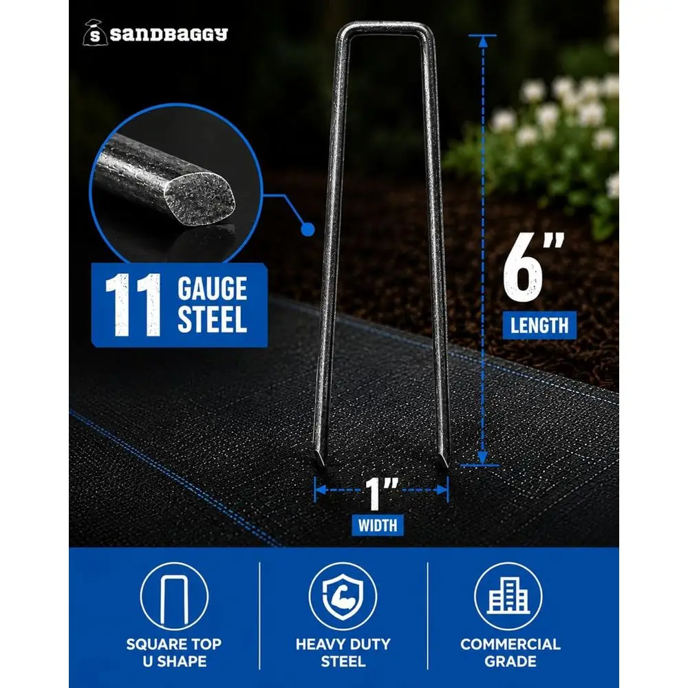 6 Inch 1000 Pack 11 Gauge Heavy Duty Steel Garden Staples for Weed Barrier Fabric, Sod, Turf, Netting, and Drip Irrigation Tubin - view 2