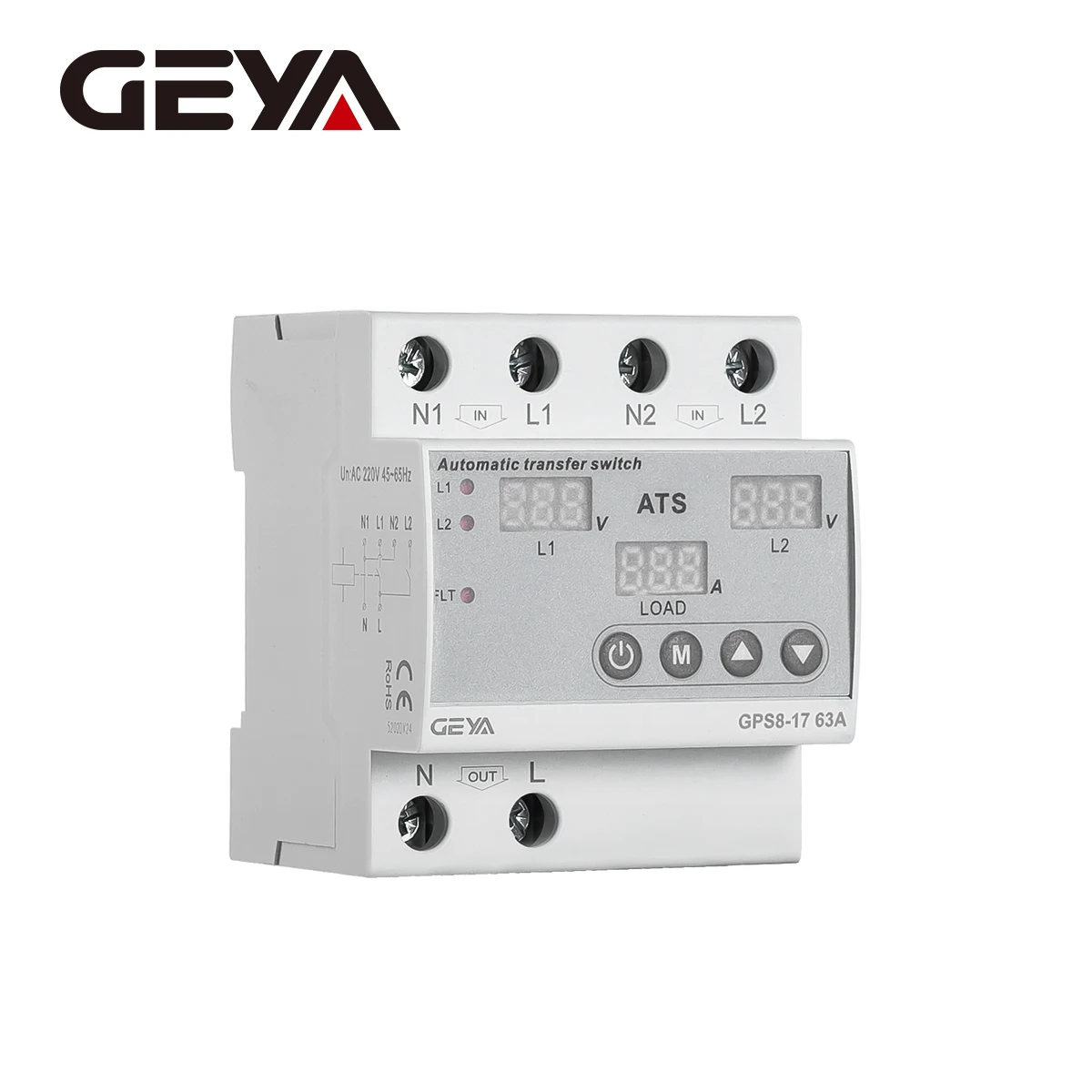 GEYA 63A 220V Automatischer Transferschalter ATS Einstellbarer Über-/Unterspannungs- und Stromschutz Doppelstrom-Umwandlungsüberwachungsrelais – Detail 11