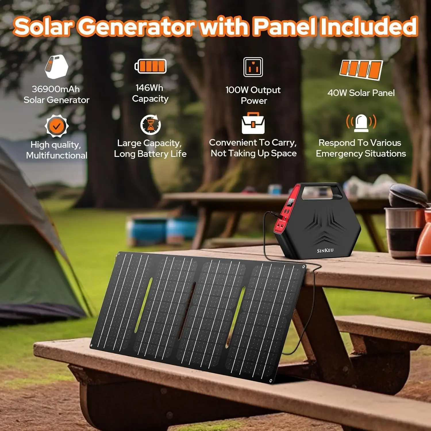 

Solar Generator with 40W Foldable Panels Included, 146Wh Portable Power Station, 100W AC Outlet Outdoor Electric Generator