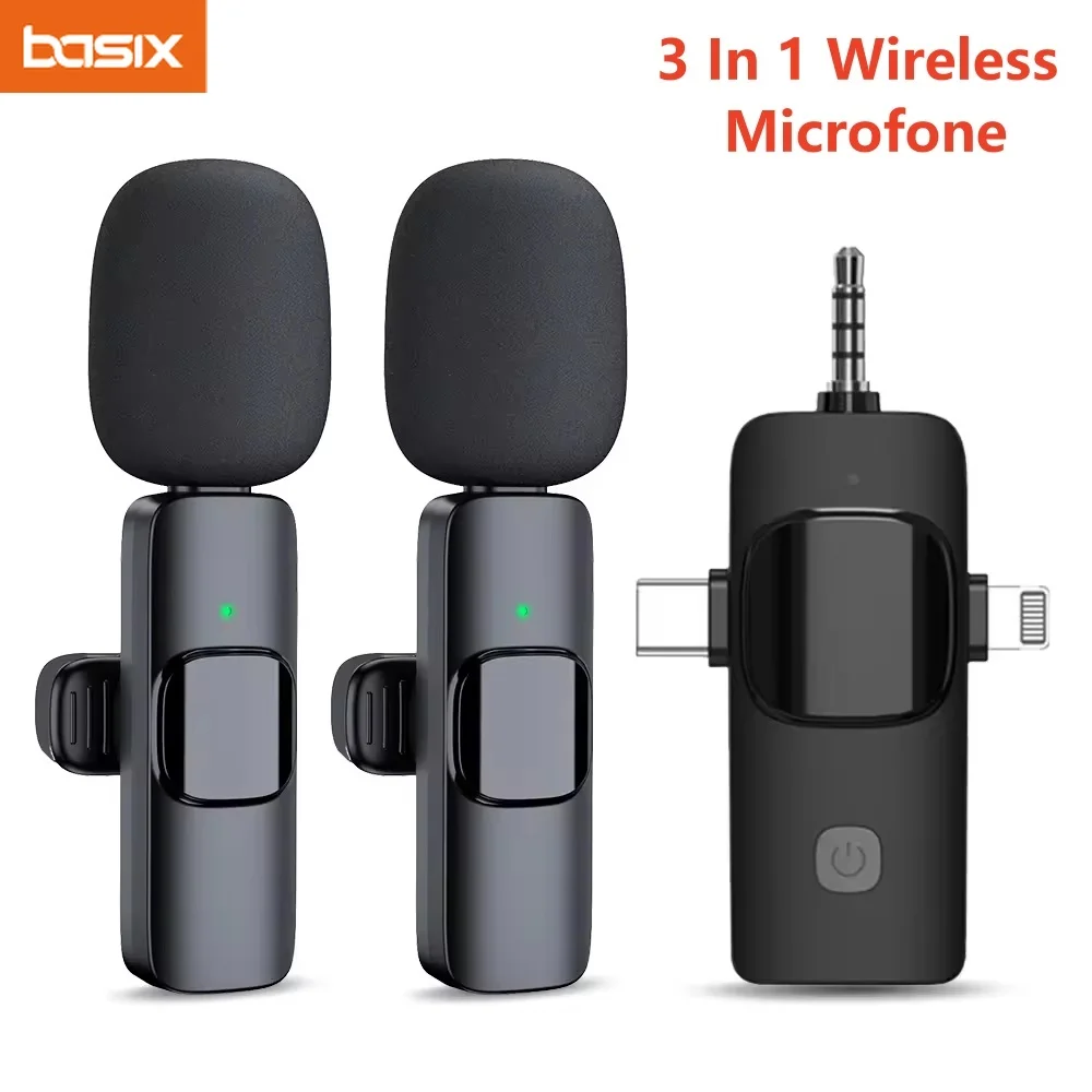 Basix Mini Lavalier Microphone Portable Audio Video Recording Mini Lapel Mic Wireless Microfone for IPhone TypeC ipad Game Phone