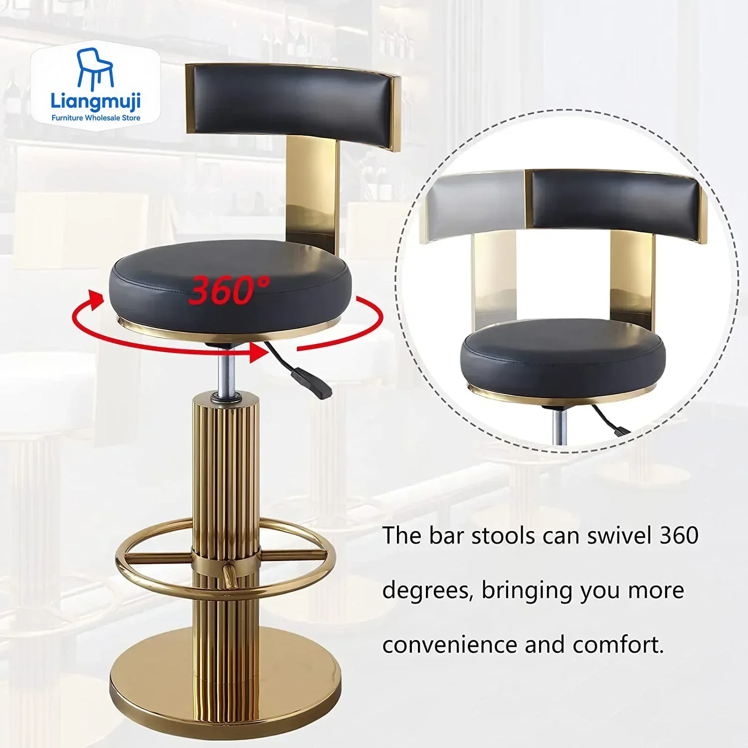 Golden Bar Chair Height Adjustable Swivel Counter Bar Stool Modern Stainless Steel Kitchen Counter Chair Dining Chairs Set