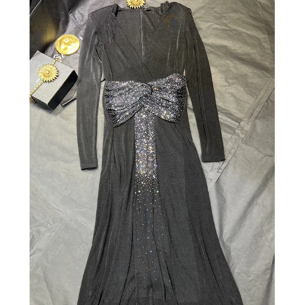 ملابس نسائية شتوية 2025 ثوب مسائي مع أحجار الراين، مشد، فستان نسائي أنيق، Y2K موضة جديدة، تنورة طويلة عالية الجودة #3