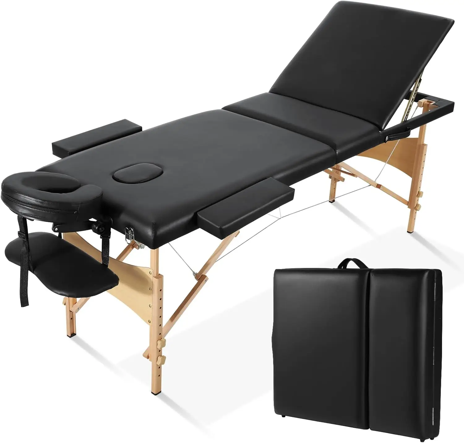 Massage Tables Portable Lash Bed for Eyelash Extensions 73 inch Long Tattoo Table Height Adjustable Professional 3-Fold (Black)