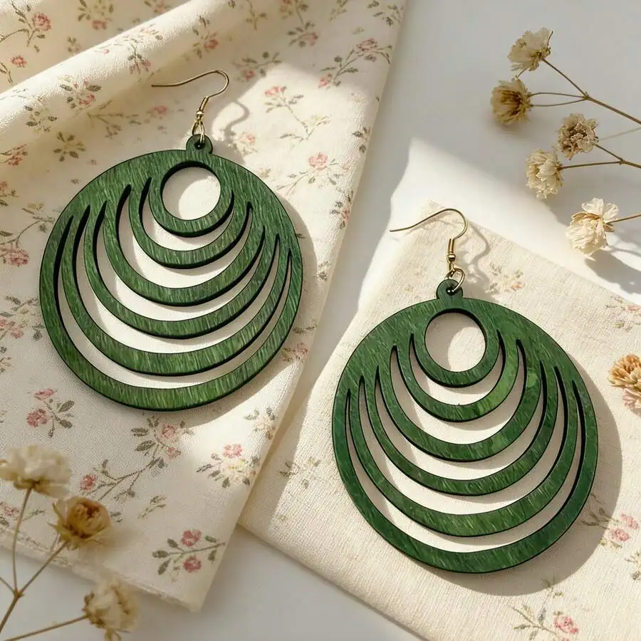 

Large Geometric Circle Wooden Earrings For Women