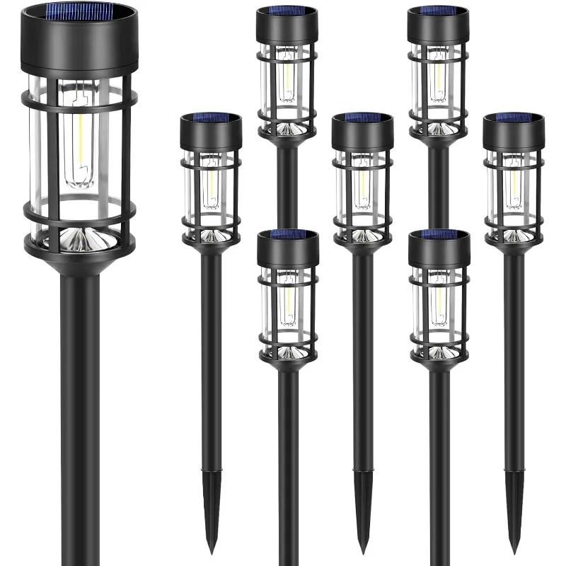 Solar-Wegeleuchten, 8er-Pack LED-Solarleuchten für den Außenbereich, wasserdicht, Glas- und Metall-Gartenbeleuchtung für Hof, Weg, Landschaft, Rasen, Spaziergang