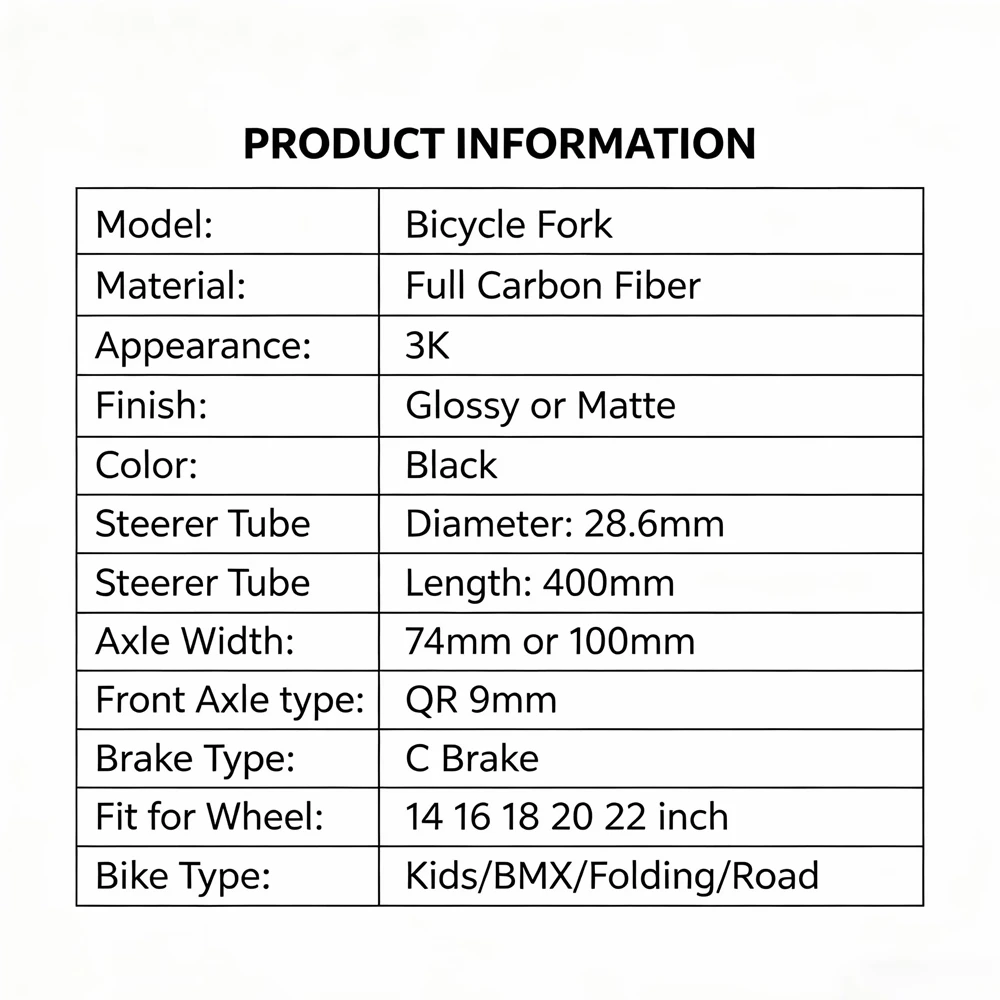 Small Wheel Bike Fork 14 16 18 20 22