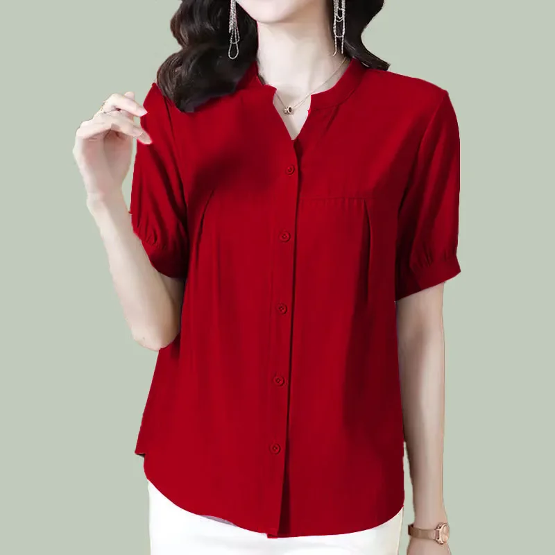 فضفاض المرأة الصيف irt ort Sve ميدي V-ne بلوزة شيفون التخسيس حجم كبير Faionable أمي بلوزة Busin عادية Sle #1