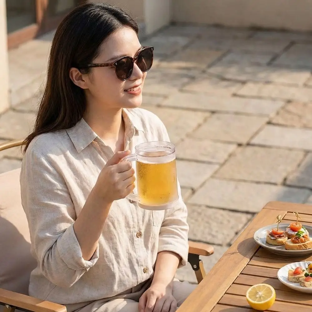 Plastic Cold Drink Chilled Cups Large Capacity Washable Ice Coffee Cup Reusable Leak-Proof Double Interlayer Cup Barbecue
