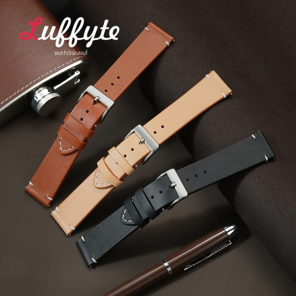 Quick Release Watch Strap 16mm 18mm 20mm 22mm 24mm Replacement Belt Genuine Cowhide Watchband With Silver Buckle