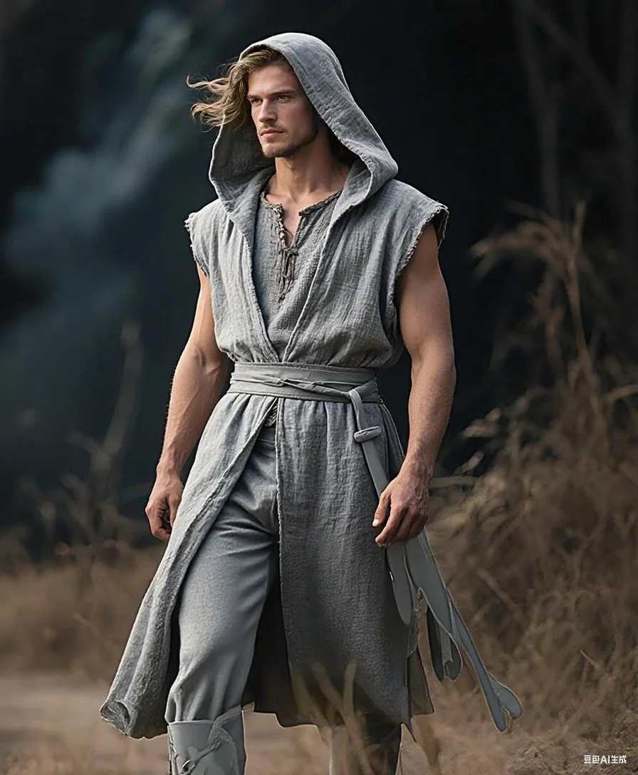 Halloween Men Medieval Hooded Long Robe Vintage Renaissance Loose Cloak Retro Viking Style Long Coat Outfit With Hooded Design
