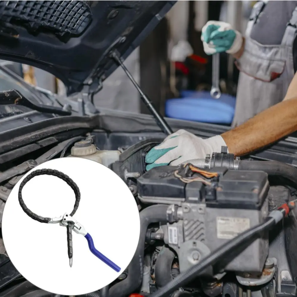 Heavy Duty Chain Filter Wrench Adjustable Grip Double Row Chain Oil Filter Wrench Ergonomic Design Long Handle