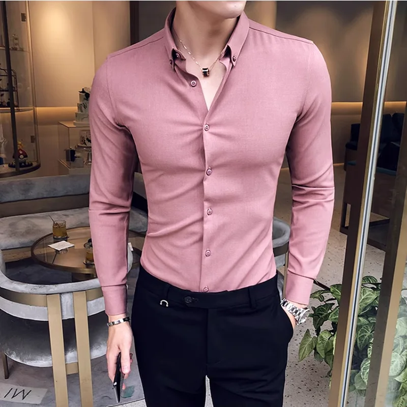 

British Style Long Sleeve Shirt For Men 2024 Autumn Fashion Top Quality Business Formal Wear Chemise Homme Slim Fit Shirts