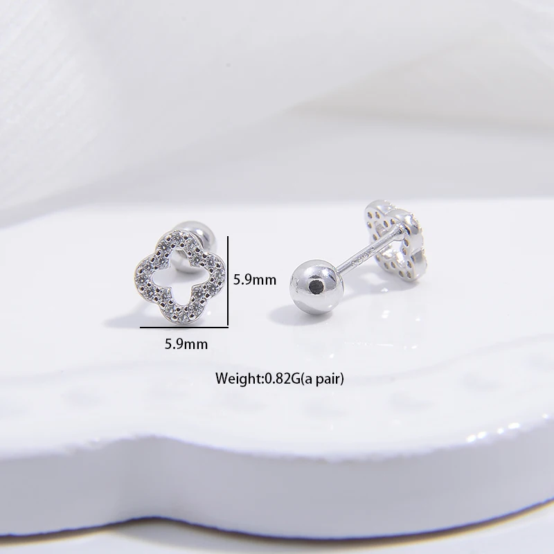S925 Sterling Silber Romantische Vier Klee Form Stud Ohrringe für Frauen Mädchen Piercing Ohrringe Schmuck Geschenk SE42 – Detail 2