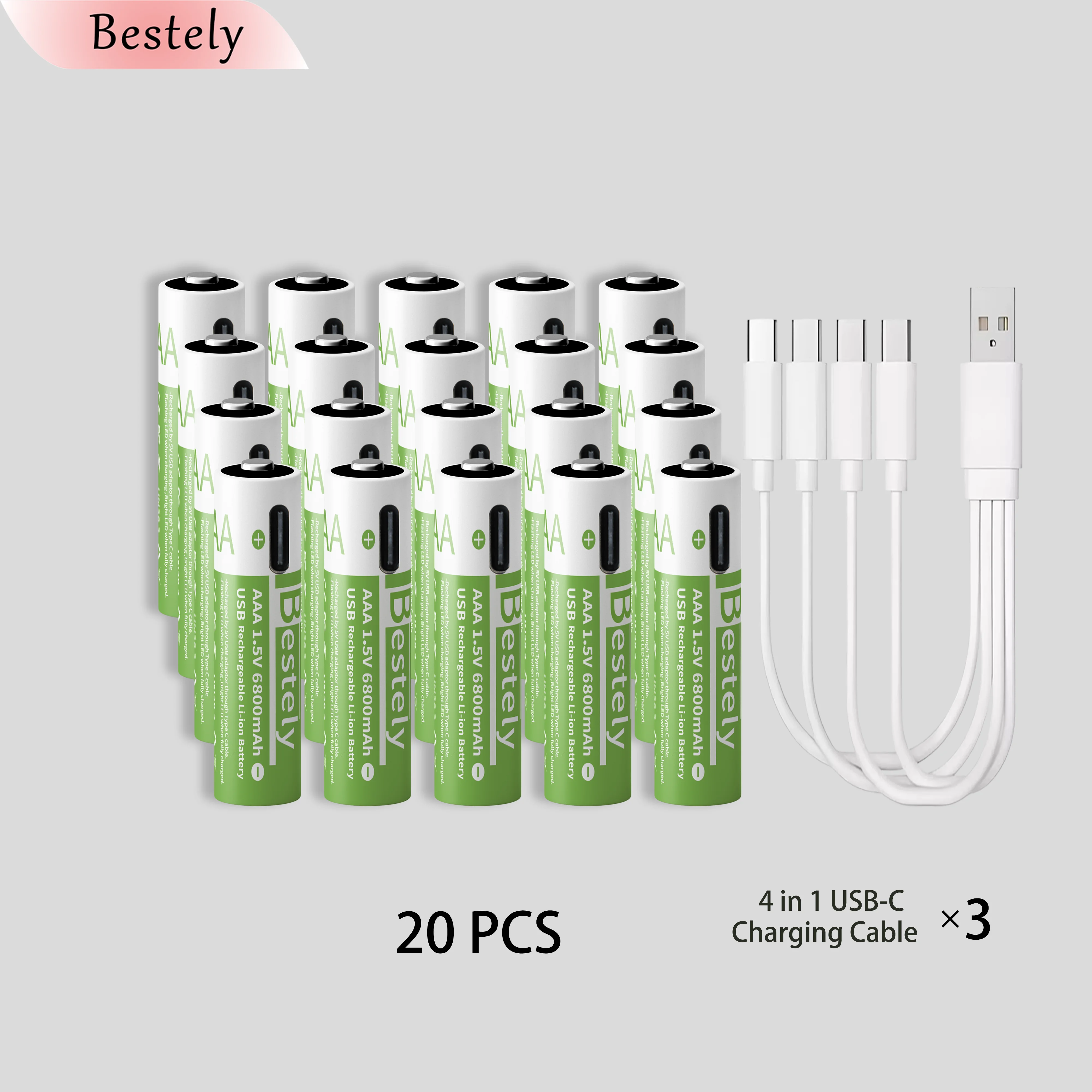 Neue 1,5V AAA 6800mAh Lithium-Akkus USB AAA Hochleistungs-Li-Ionen-Batterie 2000 Zyklen mit kostenlosem Typ-C-Kabel