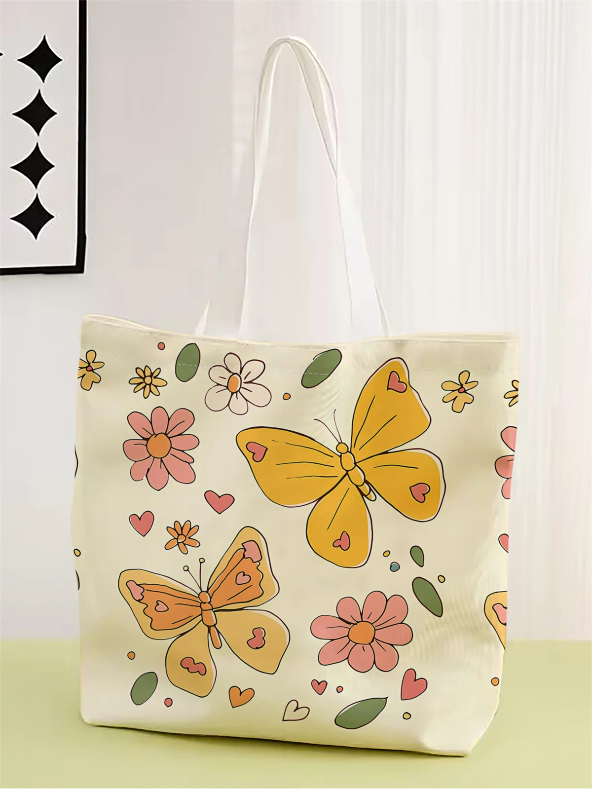 

1шт, сумка с цветком-бабочкой, многоразовая модная сумка, многофункциональная сумка, холщовая сумка для покупок с принтом