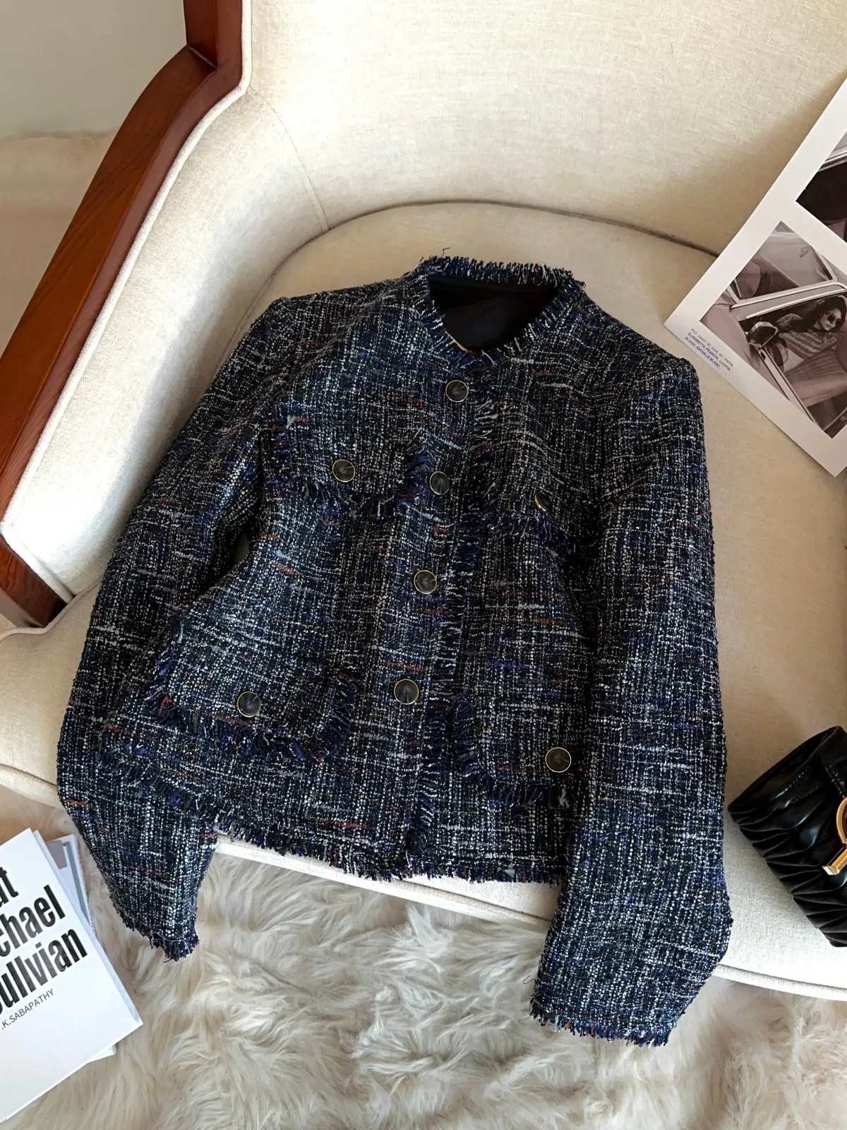 

Пальто Olive een Camere Blend 2024, новинка ранней осени, в стиле французского шика, свободного кроя, с длинными рукавами, круглым вырезом