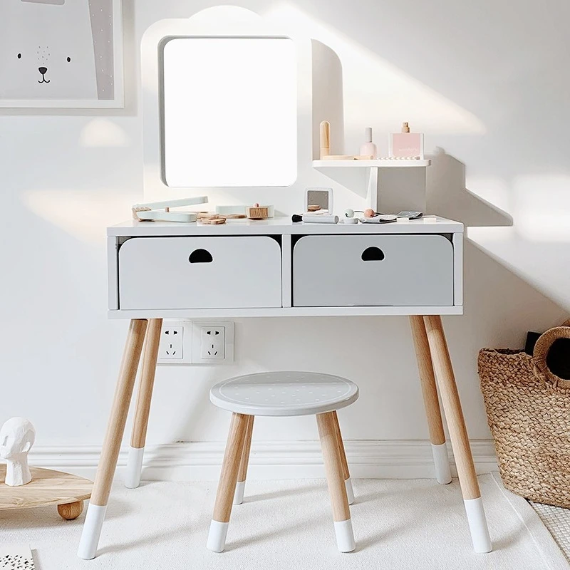 Wooden simulation dresser toy, girl birthday play gift, large dressing table cosplay