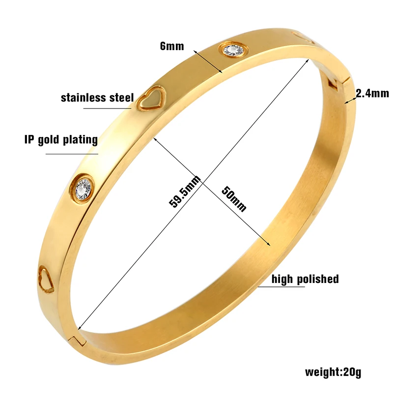 JINHUI Stainless Steel Heart Zircon Bracelets Bangles Gold Color Love Crystal Ring For Women Men Wedding Engagement Jewelry Set