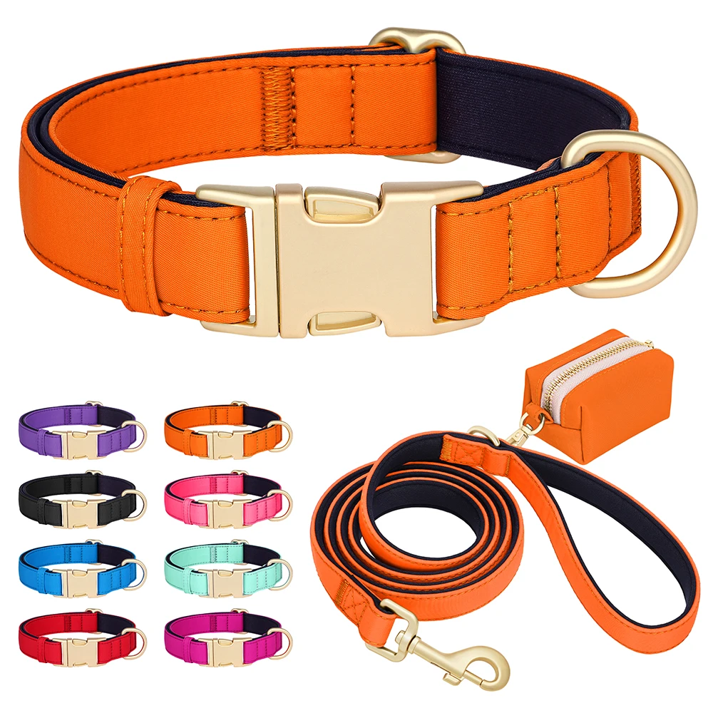 

3pcs Waterproof Durable Nylon Dog Collar and Matching Leash and Poo Bag set Soft Padded for Small/Medium/Large Breeds 8 Colors