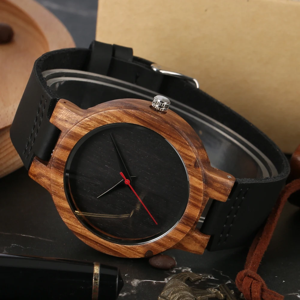 Reloj de madera de bambú Natural para hombre, cronógrafo de cuero, esfera negra/café/verde, Estilo Vintage