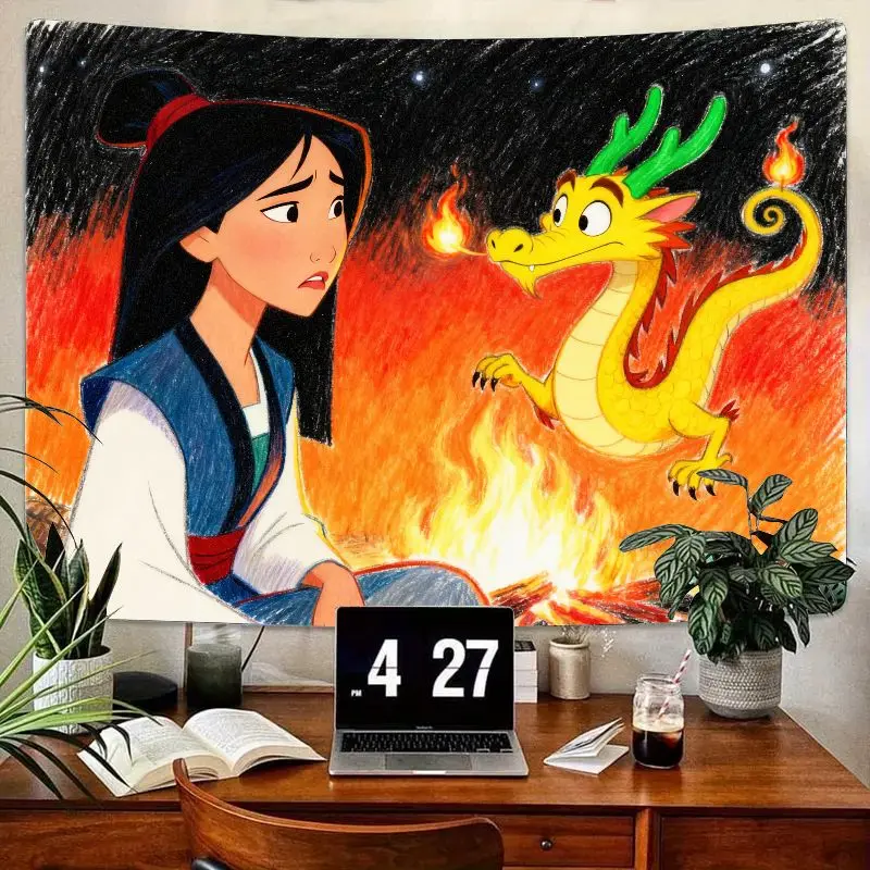 

1PC Disney Mulan Mushu Tapestry, Warrior Princess Campfire Wall Art, Polyester Home Decor for Bedroom Living Room Dorm, Fan Gift