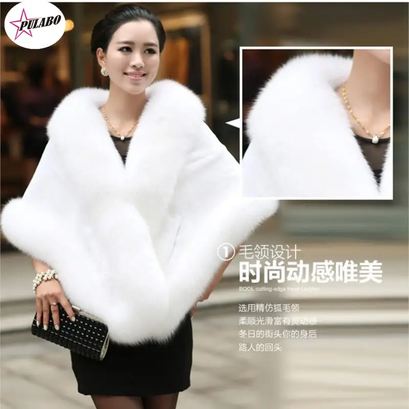 PULABO Winter Leather Grass Fox Fur Mink Rabbit Fur Poncho Cape Bridal Wedding Dress Shawl Cape Women Vest Fur Coat