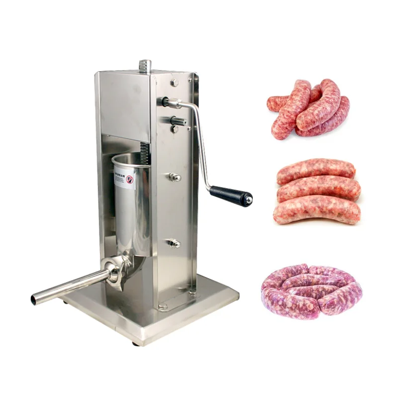 Relleno de salchichas de 3L/5L/7L, máquina de llenado de carne Manual, embutidor de carne comercial, 4 embudo, cocina, fabricante de perritos calientes, herramientas caseras