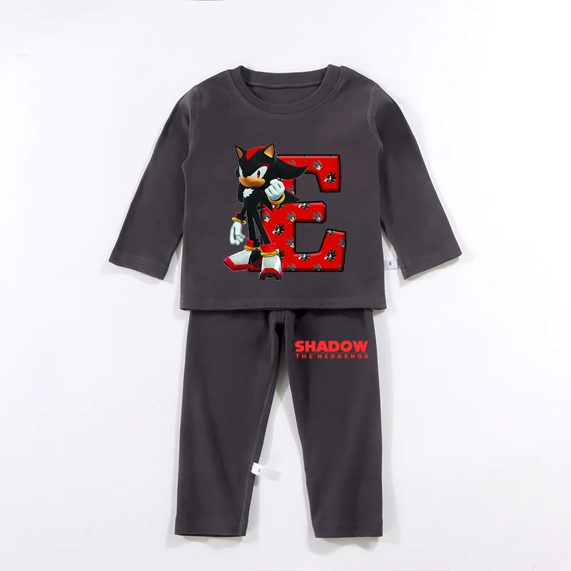 2PCS Sonics Kids Black Pajamas Set Game Printed Letter A-Z Autumn Winter Warm Tops Boys Girls Children Clothing Sleepwear Gift